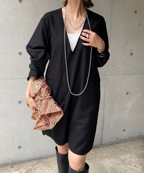 DouDou（ドゥドゥ）の「深Vチュニックワンピース（ワンピース・レディース・ブラック/ベージュ/グレイッシュベージュ・FREE）」の20枚目の写真