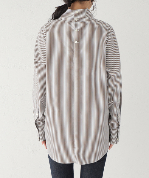 セール】ストライプハイネックロングシャツ（シャツ/ブラウス