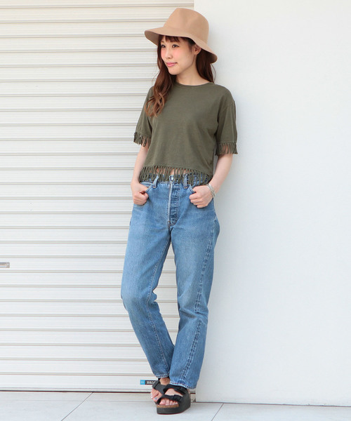 Another Edition（アナザーエディション）の「フリンジTシャツ/AEBC ﾌﾘﾝｼﾞ T◆（Tシャツ/カットソー・レディース・ホワイト/ネイビー/オレンジ/オリーブ・ﾌﾘ-）」の7枚目の写真