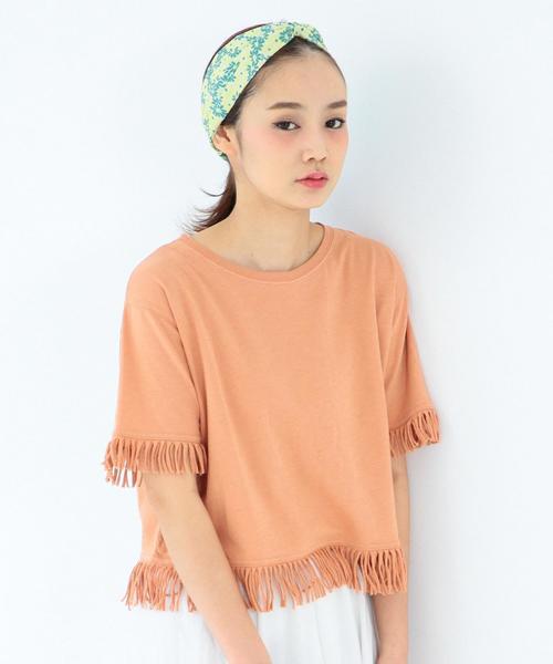 Another Edition（アナザーエディション）の「フリンジTシャツ/AEBC ﾌﾘﾝｼﾞ T◆（Tシャツ/カットソー・レディース・ホワイト/ネイビー/オレンジ/オリーブ・ﾌﾘ-）」の4枚目の写真