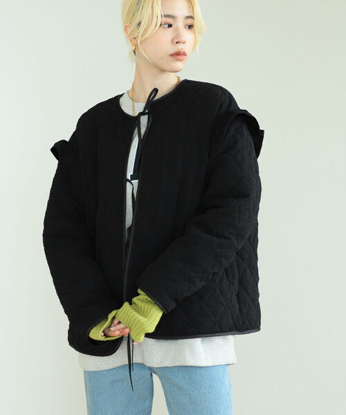 BeAMS DOT（ビームスドット）の「【WEB限定】BeAMS DOT / リボン キルティング ブルゾン（ブルゾン・レディース・ホワイト系その他5/ブラック・FREE）」の9枚目の写真