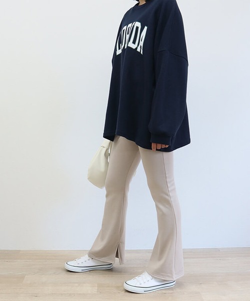 HEILIS（ヘイリス）の「裏起毛フレアストレッチパンツ / 裏起毛パンツ フレアパンツ あったかパンツ スリット 裏起毛 パンツ フレア レディース ブラック（その他パンツ・レディース・チャコールグレー/ブラック/ベージュ・FREE）」の7枚目の写真