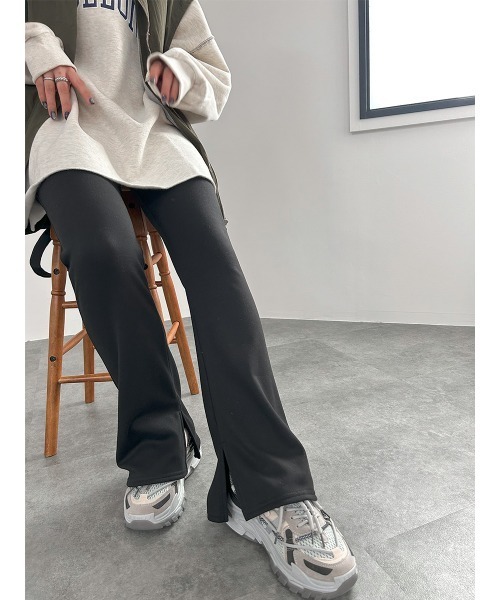 裏起毛ストレッチフレアーパンツ S-LLsize》裏起毛ストレッチフレアパンツ【吸湿発熱/洗濯機洗い