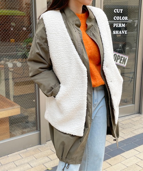 Meli rich（メリーリッチ）の「ボア×キルトリバーシブルベスト（ベスト・レディース・ブラウン/アイボリー/ライトベージュ・MEDIUM）」の19枚目の写真