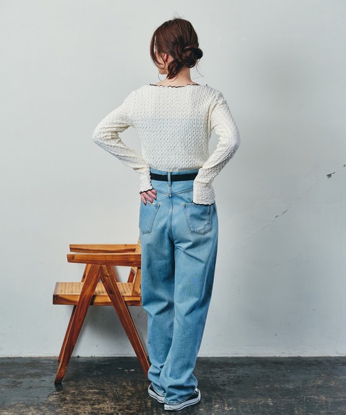 ECRIRE（エクリール）の「配色ジャガードシアーインナー（Tシャツ/カットソー・レディース・ブラック/グリーン/アイボリー/ベージュ・M）」の5枚目の写真