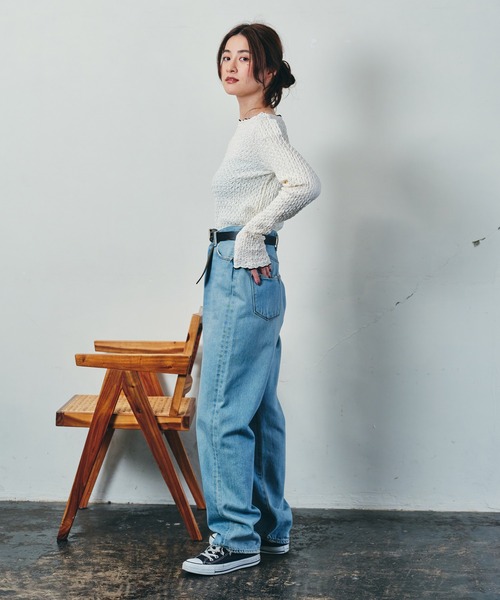 ECRIRE（エクリール）の「配色ジャガードシアーインナー（Tシャツ/カットソー・レディース・ブラック/グリーン/アイボリー/ベージュ・M）」の6枚目の写真