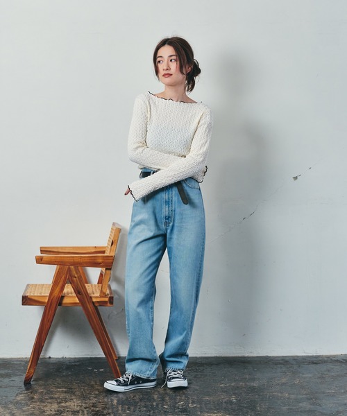 ECRIRE（エクリール）の「配色ジャガードシアーインナー（Tシャツ/カットソー・レディース・ブラック/グリーン/アイボリー/ベージュ・M）」の7枚目の写真