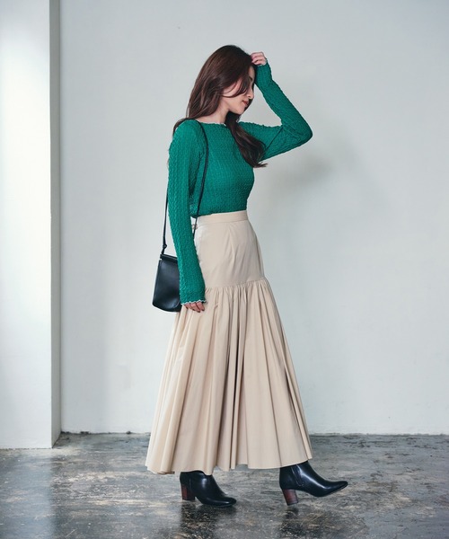 ECRIRE（エクリール）の「配色ジャガードシアーインナー（Tシャツ/カットソー・レディース・ブラック/グリーン/アイボリー/ベージュ・M）」の12枚目の写真