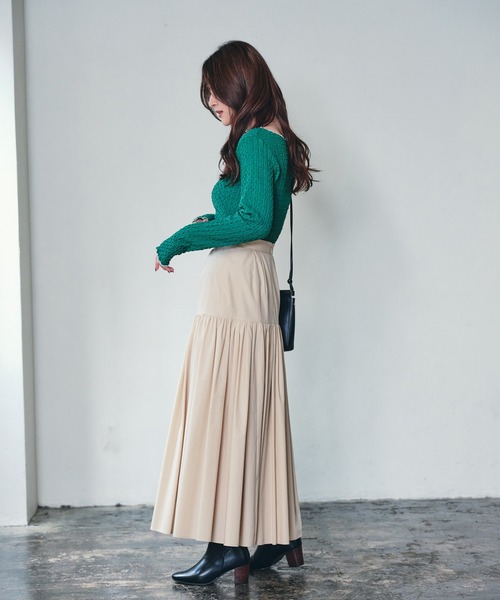 ECRIRE（エクリール）の「配色ジャガードシアーインナー（Tシャツ/カットソー・レディース・ブラック/グリーン/アイボリー/ベージュ・M）」の13枚目の写真