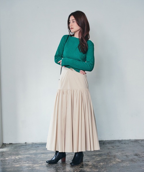 ECRIRE（エクリール）の「配色ジャガードシアーインナー（Tシャツ/カットソー・レディース・ブラック/グリーン/アイボリー/ベージュ・M）」の14枚目の写真