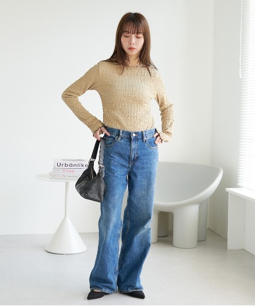 ECRIRE（エクリール）の「配色ジャガードシアーインナー（Tシャツ/カットソー・レディース・ブラック/グリーン/アイボリー/ベージュ・M）」の17枚目の写真