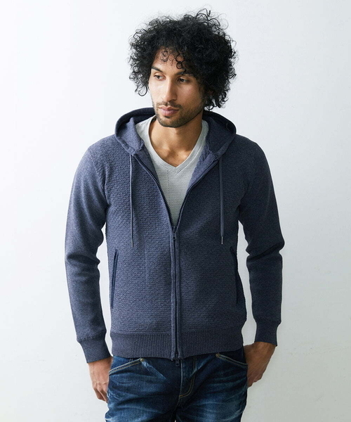 MICHEL KLEIN HOMME (ミッシェルクランオム)の「ニットZIPアップパーカー(パーカー・メンズ・ネイビー/ブルー・X-LARGE/LARGE/MEDIUM)」の1枚目の写真
