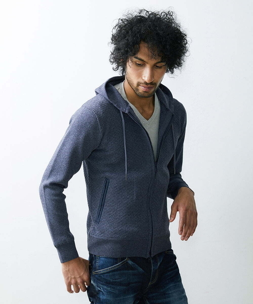 MICHEL KLEIN HOMME (ミッシェルクランオム)の「ニットZIPアップパーカー(パーカー・メンズ・ネイビー/ブルー・X-LARGE/LARGE/MEDIUM)」の7枚目の写真