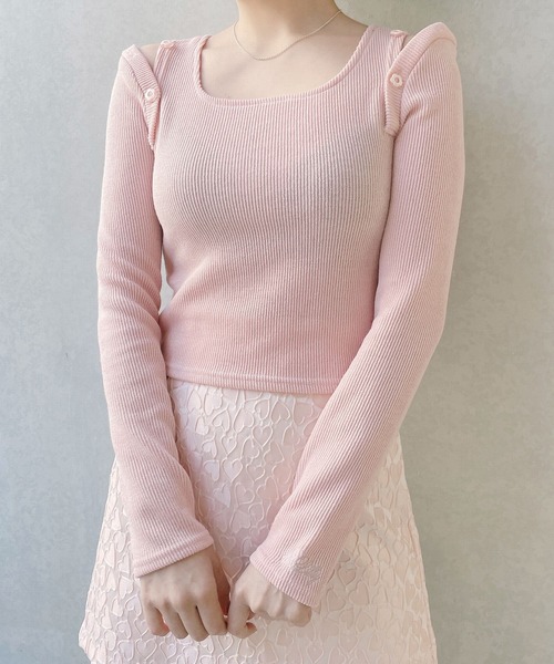 lilLilly（リルリリー）の「ショルダーカットリブトップス（Tシャツ/カットソー・レディース・ホワイト/ブラック/ピンク・FREE）」の3枚目の写真