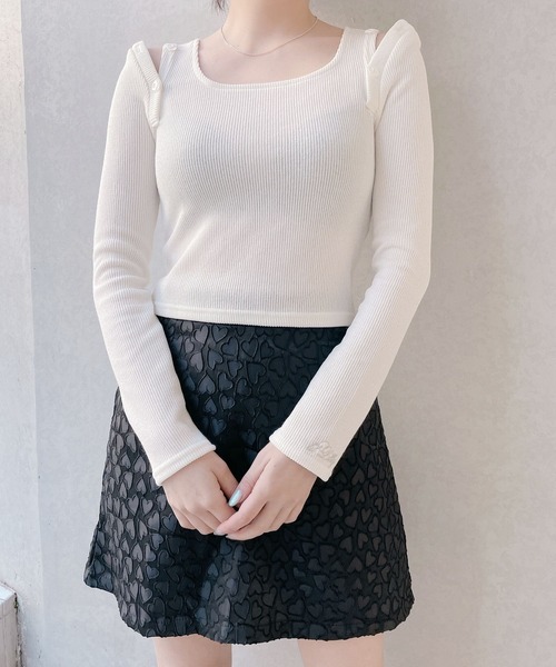 lilLilly（リルリリー）の「ショルダーカットリブトップス（Tシャツ/カットソー・レディース・ホワイト/ブラック/ピンク・FREE）」の7枚目の写真