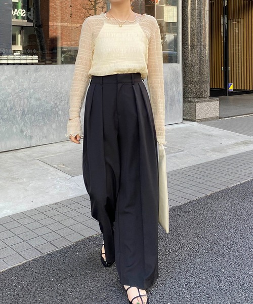 CAPRICIEUX LE'MAGE（カプリシューレマージュ）の「チュールシャーリングプルオーバー（Tシャツ/カットソー・レディース・ブラック/ベージュ/ホワイト・FREE）」の9枚目の写真