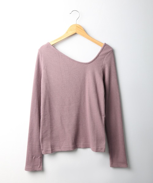 spiritoso(スピリトーゾ)の「spiritoso テレコ アシメネック トップス(無地) 長袖(Tシャツ/カットソー・レディース・ベージュ/パープル/オフホワイト/グリーン/バーガンディー/ブラック/サックスブルー/ブラウン・M)」の7枚目の写真