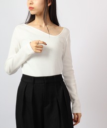 spiritoso テレコ アシメネック トップス(無地) 長袖
