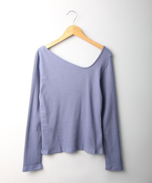 spiritoso(スピリトーゾ)の「spiritoso テレコ アシメネック トップス(無地) 長袖(Tシャツ/カットソー・レディース・ベージュ/パープル/オフホワイト/グリーン/バーガンディー/ブラック/サックスブルー/ブラウン・M)」の6枚目の写真