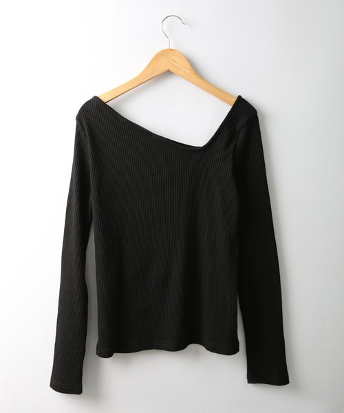 spiritoso(スピリトーゾ)の「spiritoso テレコ アシメネック トップス(無地) 長袖(Tシャツ/カットソー・レディース・ベージュ/パープル/オフホワイト/グリーン/バーガンディー/ブラック/サックスブルー/ブラウン・M)」の17枚目の写真