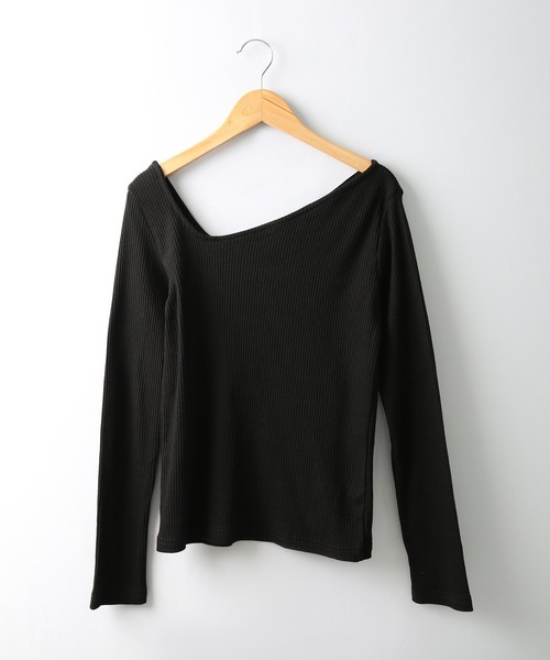 spiritoso(スピリトーゾ)の「spiritoso テレコ アシメネック トップス(無地) 長袖(Tシャツ/カットソー・レディース・ベージュ/パープル/オフホワイト/グリーン/バーガンディー/ブラック/サックスブルー/ブラウン・M)」の18枚目の写真