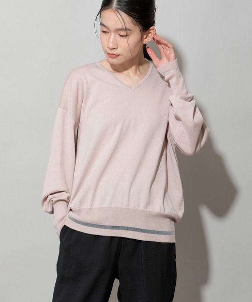 Munich（ミューニック）の「マーセライズコットンニットＶネックプルオーバー（ニット/セーター・レディース・ブラック/ブルー/ピンクベージュ・FREE）」の12枚目の写真