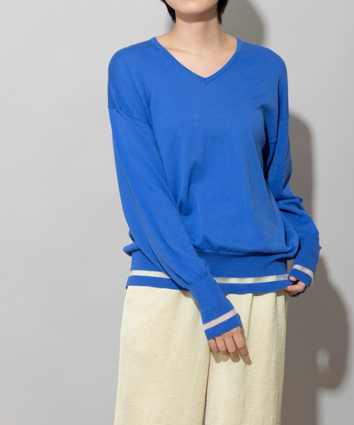 Munich（ミューニック）の「マーセライズコットンニットＶネックプルオーバー（ニット/セーター・レディース・ブラック/ブルー/ピンクベージュ・FREE）」の5枚目の写真