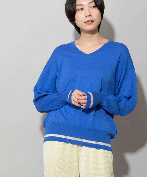 Munich（ミューニック）の「マーセライズコットンニットＶネックプルオーバー（ニット/セーター・レディース・ブラック/ブルー/ピンクベージュ・FREE）」の6枚目の写真