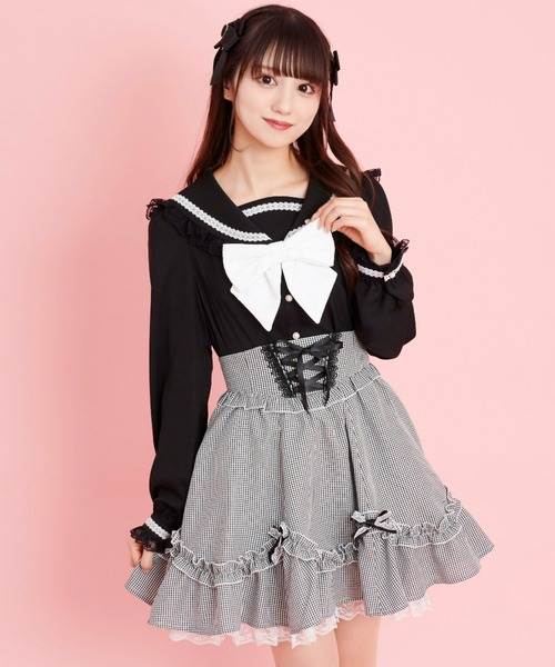 【新品】BPNリボンレーススカート【ブラック／ピンク】 Secret Honey（シークレットハニー）の「裾フリルリボンレースアップ