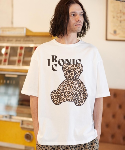 mt8406- レオパード×花柄ベアプリントビッグシルエットTシャツ