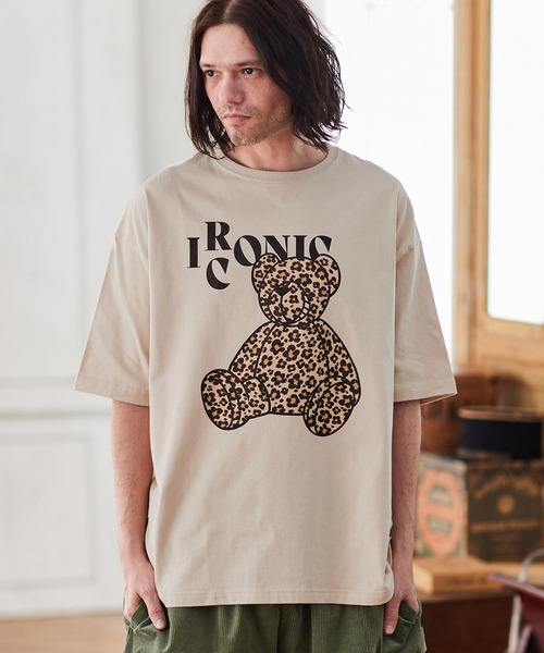 CAMBIO（カンビオ）の「mt8406- レオパード×花柄ベアプリントビッグシルエットTシャツ（Tシャツ/カットソー・メンズ・ホワイト/ベージュ/ブルー系その他・S/M/L/XL）」の19枚目の写真