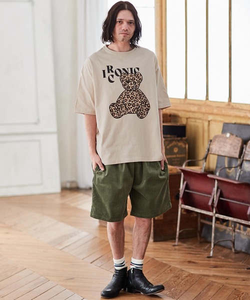 CAMBIO（カンビオ）の「mt8406- レオパード×花柄ベアプリントビッグシルエットTシャツ（Tシャツ/カットソー・メンズ・ホワイト/ベージュ/ブルー系その他・S/M/L/XL）」の5枚目の写真