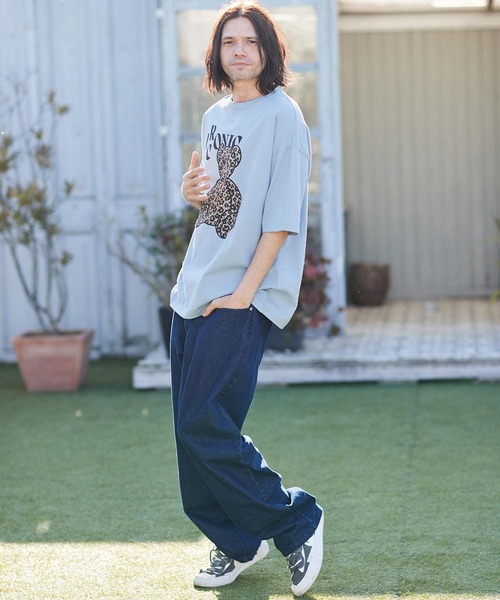 CAMBIO（カンビオ）の「mt8406- レオパード×花柄ベアプリントビッグシルエットTシャツ（Tシャツ/カットソー・メンズ・ホワイト/ベージュ/ブルー系その他・S/M/L/XL）」の11枚目の写真