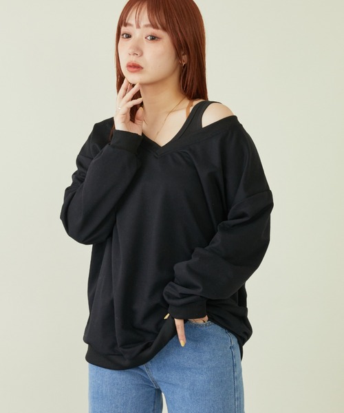mebole(メボレ)の「Vネックスウェット+タンクトップセット(スウェット・レディース・ホワイト/グレー/ブラック・FREE)」の2枚目の写真