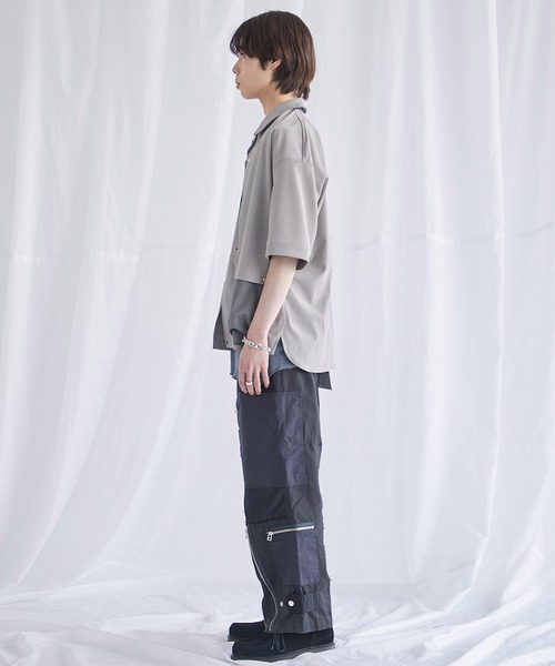 PUBLIC TOKYO（パブリックトウキョウ）の「ステッチコンビオーバーシャツ（シャツ/ブラウス・メンズ・ベージュ/サックスブルー/ダークグレー・1/2）」の11枚目の写真