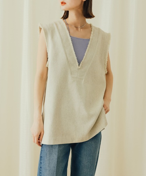 SENSE OF PLACE by URBAN RESEARCH（センスオブプレイスバイアーバンリサーチ）の「ツイードVネックフリンジジレ（ベスト・レディース・ブラック/グレー系その他/ベージュ系その他・ONE）」の7枚目の写真