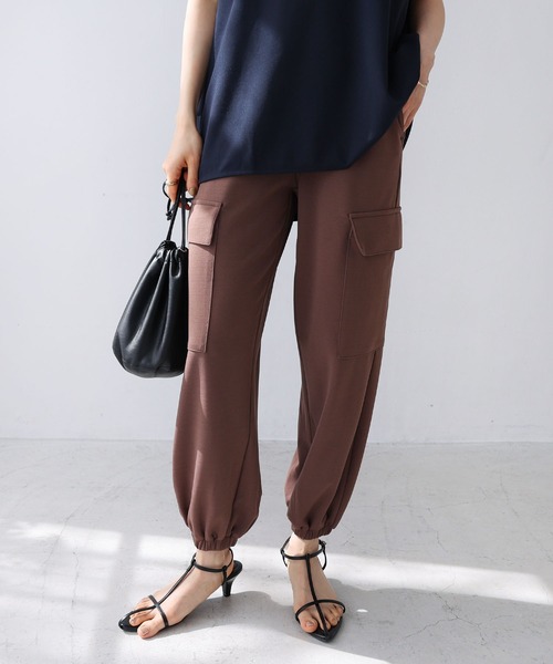 andme（アンドミー）の「梨地ポンチカーゴジョガーパンツ（カーゴパンツ・レディース・カーキ/ライトベージュ/グレイッシュベージュ/ブラック・M/L）」の3枚目の写真