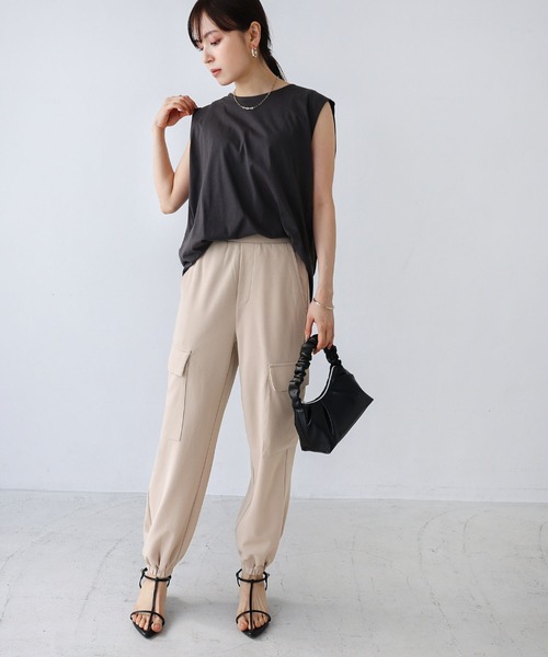 andme（アンドミー）の「梨地ポンチカーゴジョガーパンツ（カーゴパンツ・レディース・カーキ/ライトベージュ/グレイッシュベージュ/ブラック・M/L）」の9枚目の写真