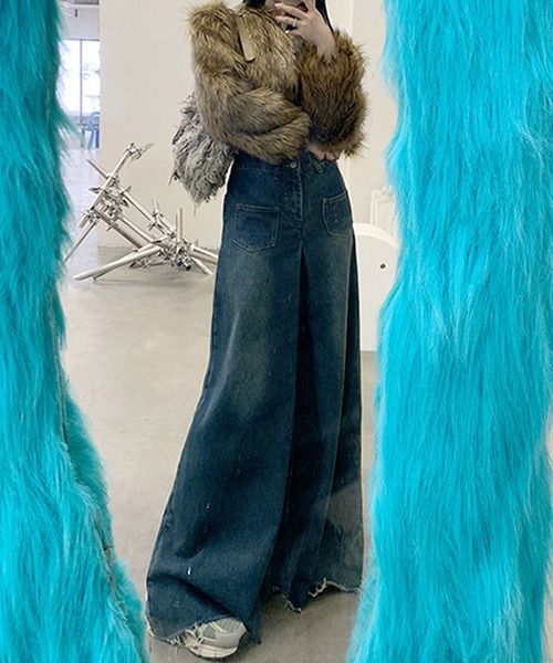 elev ワイドレッグ デニムパンツ バギー ライトブルー スーパーバギー スーパー ワイドレッグデニムバギーパンツ（デニムパンツ