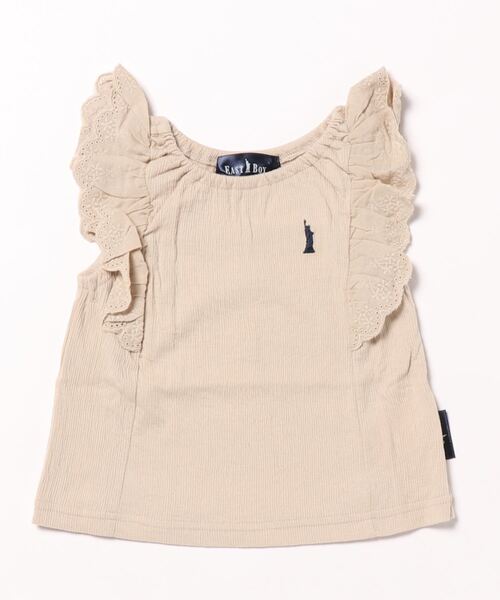 EASTBOY（イーストボーイ）の「EASTBOY イーストボーイ ブランド ロゴ 刺繍 楊柳風 カットブラウス 半袖 シャツ（シャツ/ブラウス・キッズ・アイボリー/モカ/ベージュ・95cm/100cm/80ｃｍ/90cm/130cm/110cm/120cm）」の3枚目の写真
