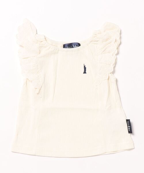 EASTBOY（イーストボーイ）の「EASTBOY イーストボーイ ブランド ロゴ 刺繍 楊柳風 カットブラウス 半袖 シャツ（シャツ/ブラウス・キッズ・アイボリー/モカ/ベージュ・95cm/100cm/80ｃｍ/90cm/130cm/110cm/120cm）」の2枚目の写真