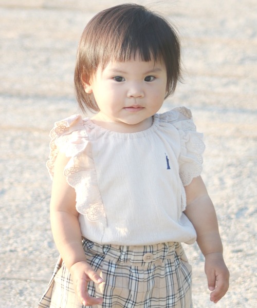 EASTBOY（イーストボーイ）の「EASTBOY イーストボーイ ブランド ロゴ 刺繍 楊柳風 カットブラウス 半袖 シャツ（シャツ/ブラウス・キッズ・アイボリー/モカ/ベージュ・95cm/100cm/80ｃｍ/90cm/130cm/110cm/120cm）」の10枚目の写真