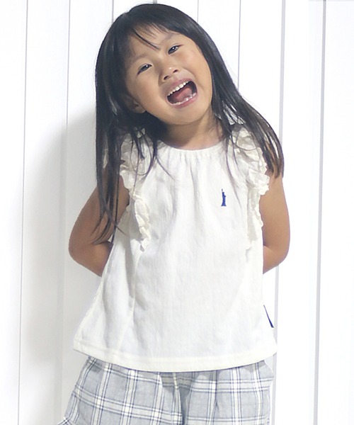 EASTBOY（イーストボーイ）の「EASTBOY イーストボーイ ブランド ロゴ 刺繍 楊柳風 カットブラウス 半袖 シャツ（シャツ/ブラウス・キッズ・アイボリー/モカ/ベージュ・95cm/100cm/80ｃｍ/90cm/130cm/110cm/120cm）」の9枚目の写真