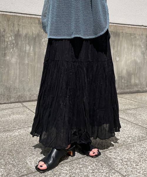 CIAOPANIC（チャオパニック）の「ボイルボリュームロングティアードスカート（スカート・レディース・ブラック/レッド/オフホワイト/グリーン・FREE）」の3枚目の写真