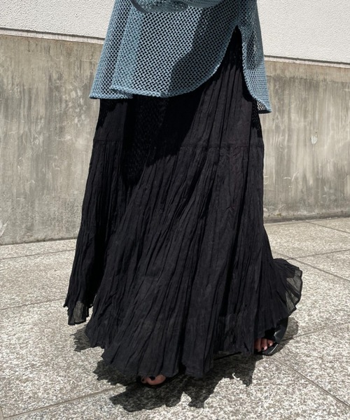 CIAOPANIC（チャオパニック）の「ボイルボリュームロングティアードスカート（スカート・レディース・ブラック/レッド/オフホワイト/グリーン・FREE）」の8枚目の写真