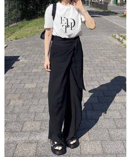 Re:EDIT（リエディ）の「[2023 SUMMER COLLECTION][低身長サイズ有]リネンブレンドラップワイドパンツ（その他パンツ・レディース・ブラック/モカ/アイボリー・MEDIUM/SHORT/LARGE）」の12枚目の写真