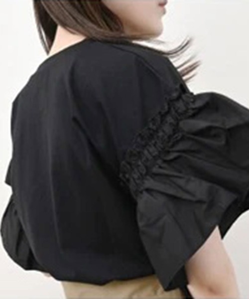 ANOTHER S(アナザーエス)の「天竺ギャーザースリーブTシャツ(Tシャツ/カットソー・レディース・ブラック/ホワイト・FREE)」の7枚目の写真