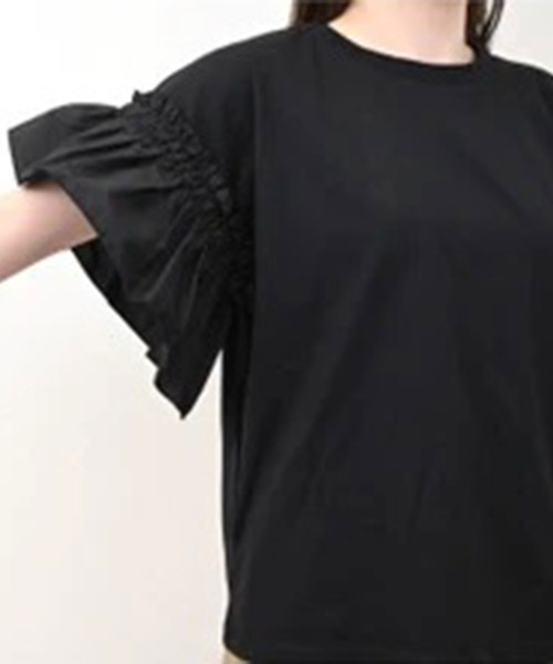 ANOTHER S(アナザーエス)の「天竺ギャーザースリーブTシャツ(Tシャツ/カットソー・レディース・ブラック/ホワイト・FREE)」の8枚目の写真