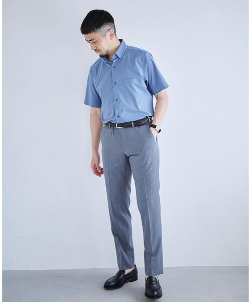 green label relaxing（グリーンレーベルリラクシング）の「ポリエステル ラッカン スタンダード スナップダウン 半袖 ドレスシャツ -ストレッチ・吸水速乾-（ビジネスシャツ・メンズ・ホワイト/ネイビー・S/M/L/XL）」の9枚目の写真