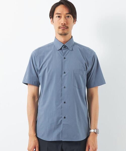 green label relaxing（グリーンレーベルリラクシング）の「ポリエステル ラッカン スタンダード スナップダウン 半袖 ドレスシャツ -ストレッチ・吸水速乾-（ビジネスシャツ・メンズ・ホワイト/ネイビー・S/M/L/XL）」の3枚目の写真